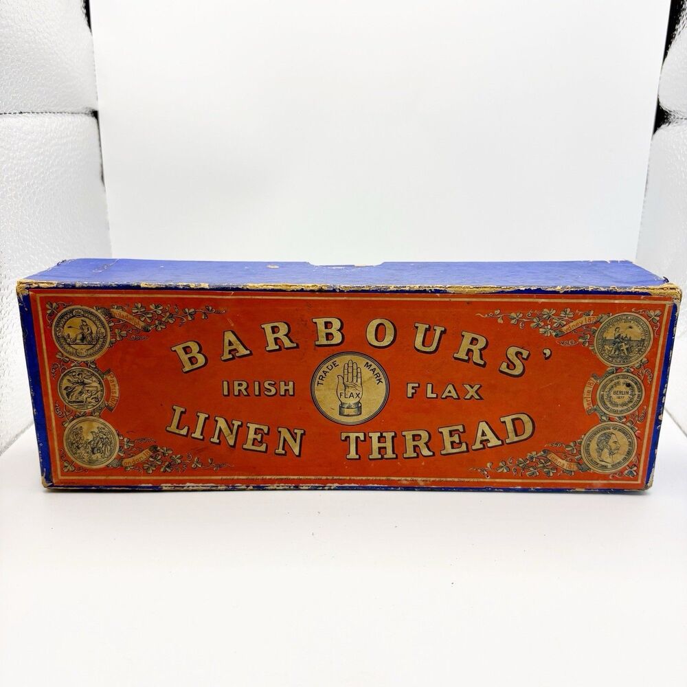 Vintage Advertising Barbours Linen Thread Box Cottagecore Vignette Rusty Crusty